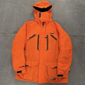 Cabelas Silent Suede Dry-Plus Hunting Parka Jacket Blaze Orange Mens Large Reg